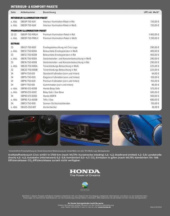 Honda CIVIC ZUBEHÖR-PREISLISTE von 9. April bis 9. April 2025 - Prospekt seite 3