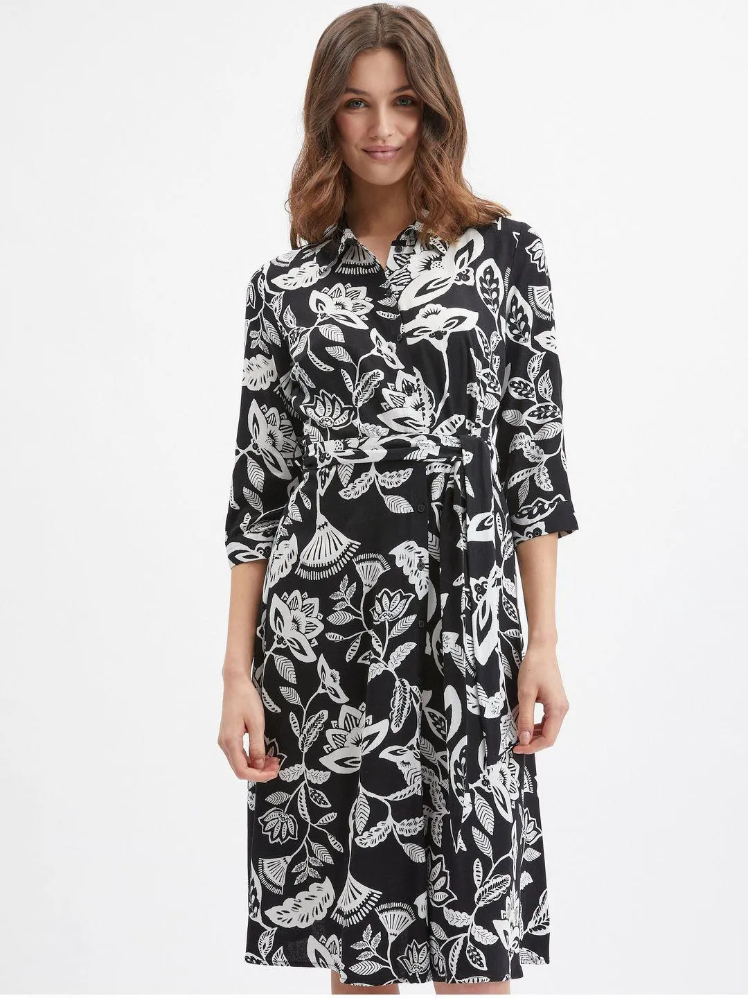 Schwarzes geblümtes Damenkleid ORSAY