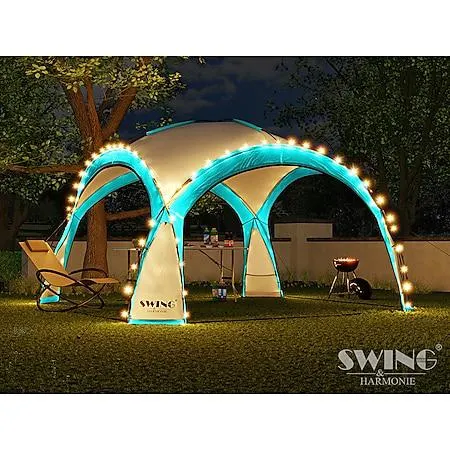 Swing&Harmonie LED Event Pavillon 3,6 x 3,6m DomeShelter Garten Pavillion inkl. Solarmodul Pavilion Designer Gartenzelt Camping Pavilon Partyzelt mit Beleuchtung - versch. Ausführungen