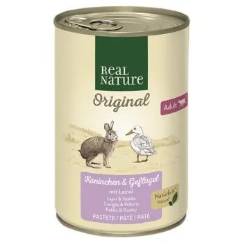 REAL NATURE Original Nassfutter Katze, Adult, Kaninchen & Geflügel mit Leinöl 6x400 g