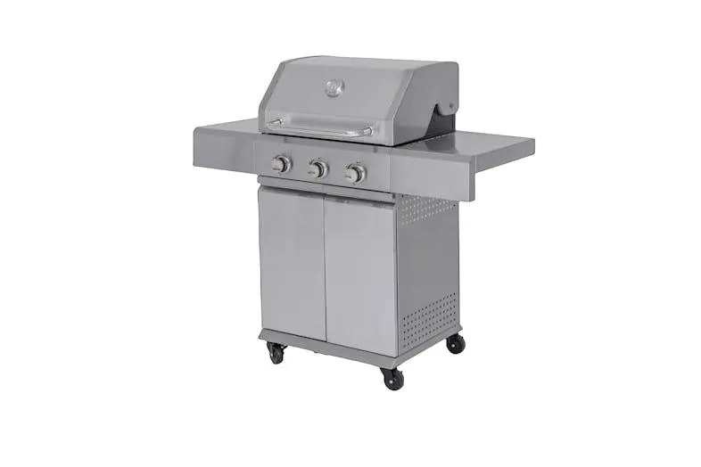 aro Gasgrill mit 3 Brennern, 42 x 60 cm, Ablagetisch, Thermometer, fahrbar, Stahl/Edelstahl, silber