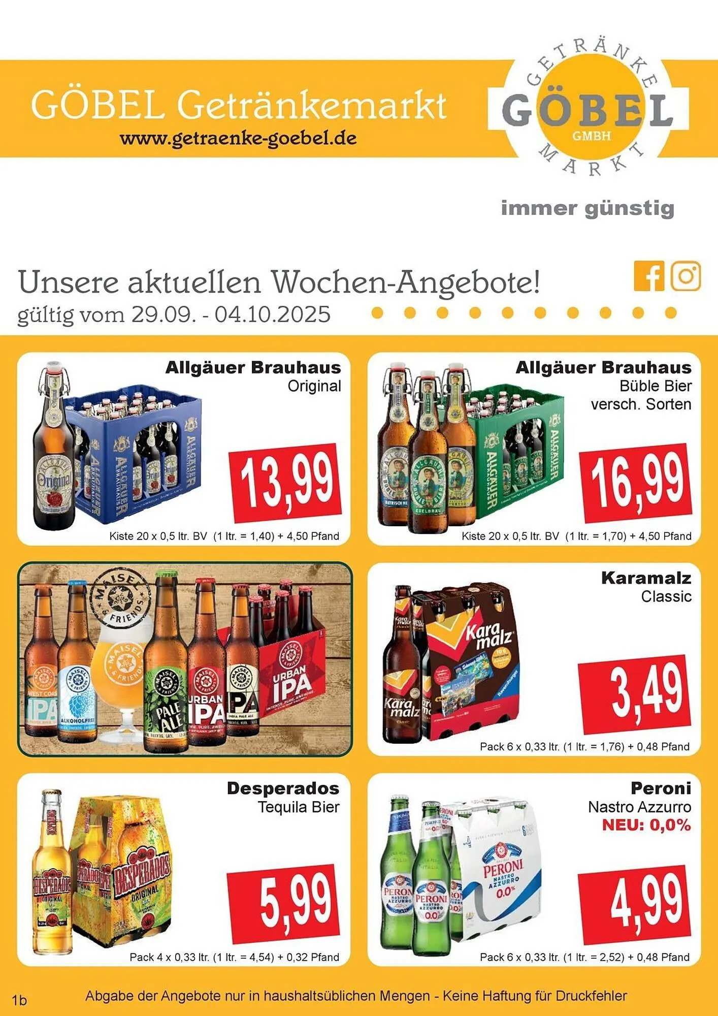 Getränke Göbel Prospekt von 29. September bis 4. Oktober 2025 - Prospekt seite 1