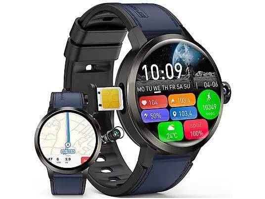 SYTIFRO DM82 Smartwatch Silikon, 230 mm, Schwarz 4G LTE Smartwatch,GPS Smartwatch für Herren, 1520mAh,GPS Fitness-Tracker Sportuhr