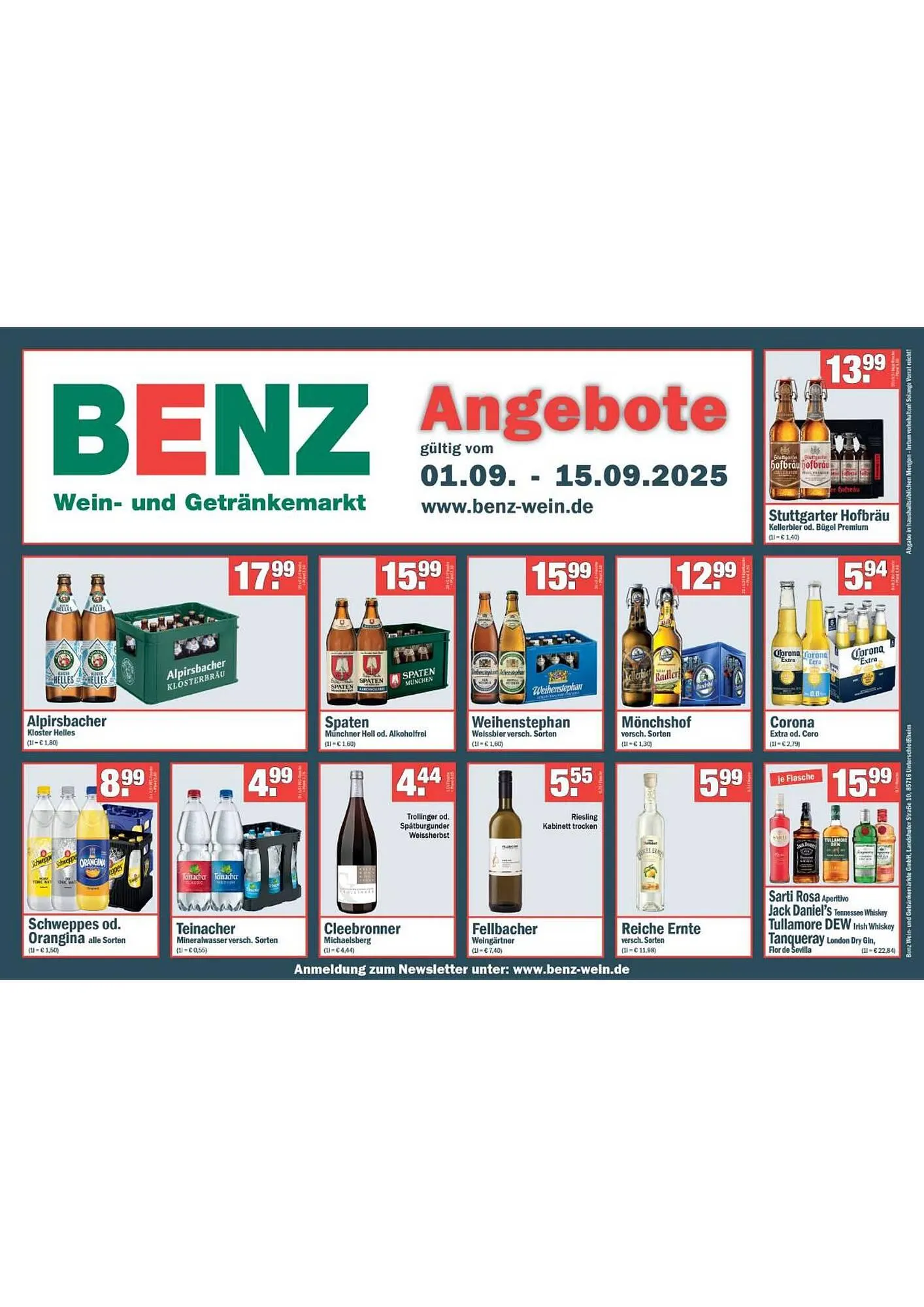 Benz Getränke Prospekt von 1. September bis 15. September 2025 - Prospekt seite 1