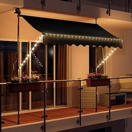 Swing&Harmonie LED - Markise mit Kurbel Klemmmarkise Balkonmarkise mit Beleuchtung und Solarmodul Fallarm Markise Sonnenschutz Terrasse Balkon - versch. Ausführungen