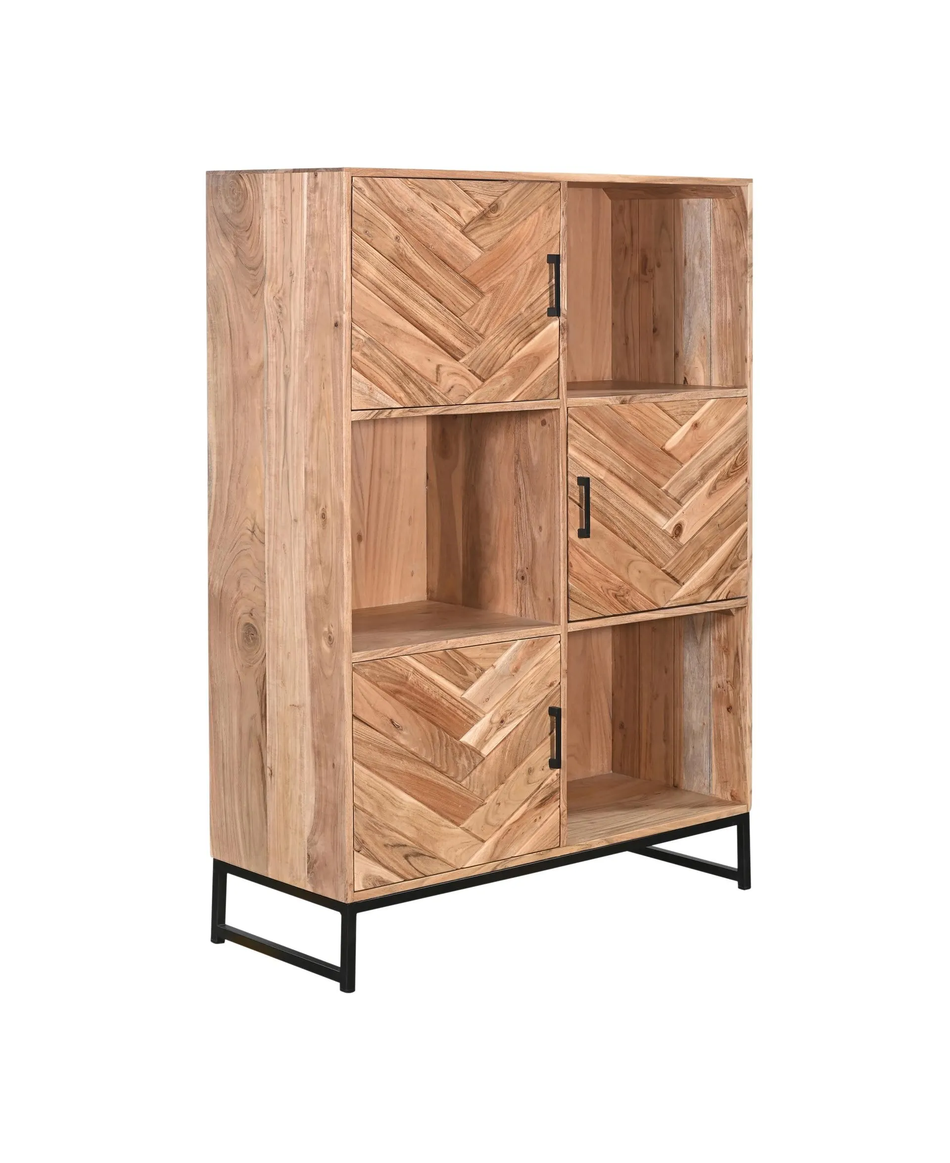 Highboard LUANDA 100 x 140 cm Massivholz Akazie natur/schwarz