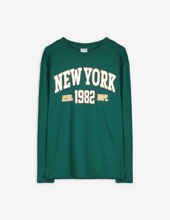 Tričko s dlouhým rukávem - Přední potisk - tmave zelena