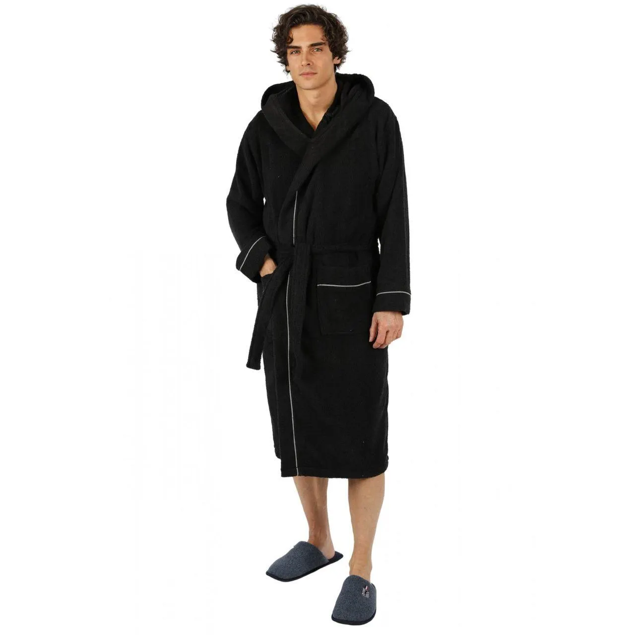 Bademantel lang, Herren, mit Kapuze Frottee Saunamantel