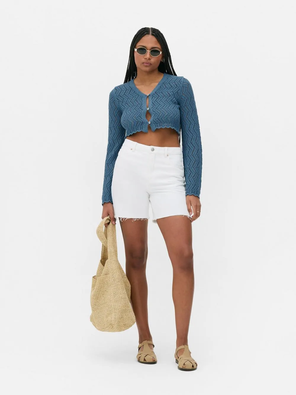 Bauchfreier Cardigan mit Zickzackmuster