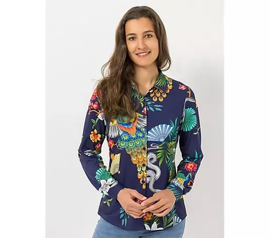 ANNI FOR FRIENDS Jerseybluse Amelia Blusenkragen Knopfleiste figurumspielend