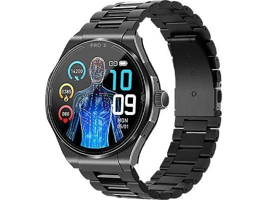 KNAUERMANN Pro 3 Edelstahl rund Schwarz Gesundheitsuhr, Smart Watch, Accessoire Titan, schwarz
