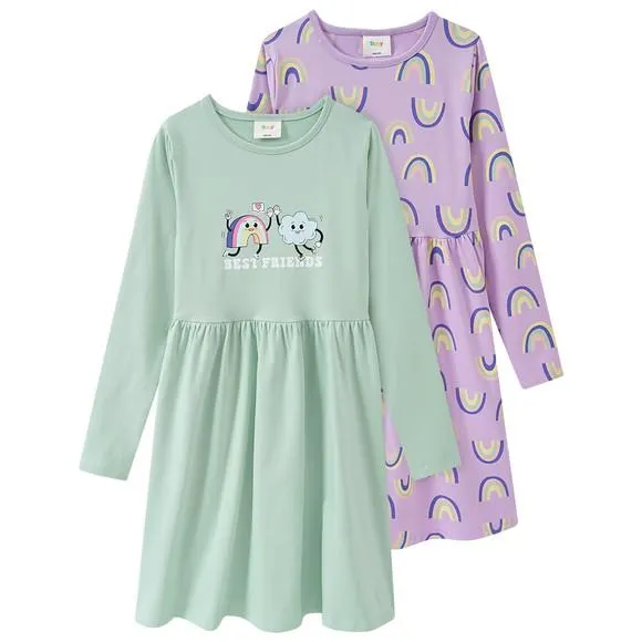 2 Mädchen Kleider mit Regenbogen-Prints