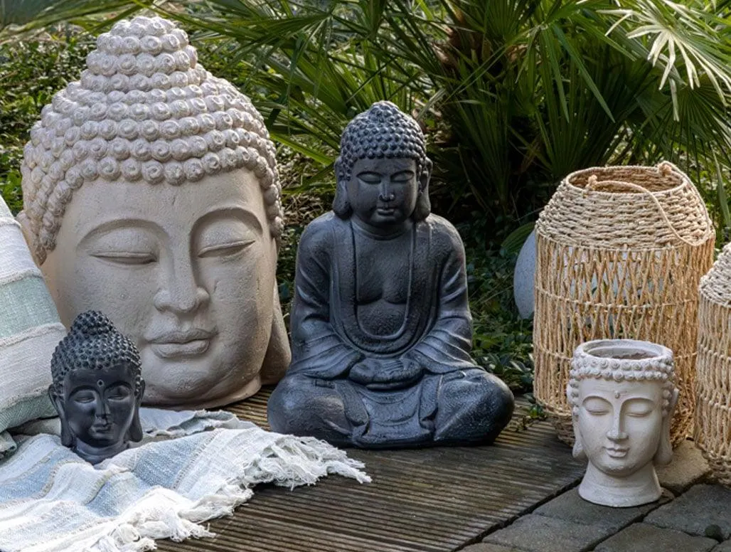 Sitzender Buddha groß 38x25x50cm Anthrazit