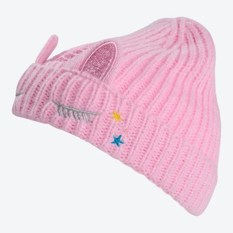 Kinder-Strickmütze mit Einhorn-Motiv