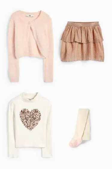 Set - long sleeve top, cardigan, skirt and tights