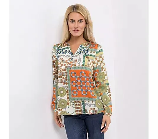 ANNI FOR FRIENDS Bluse Anna halbe Knopfleiste Serafino-Ausschnitt leger weit