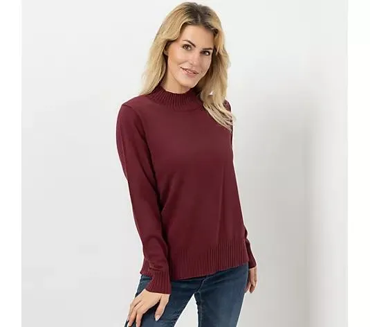 Wählen Sie Ihre Variante: DENIM & CO. Pullover gerippter Stehkragen Rippenbundabschlüsse figurumspielend