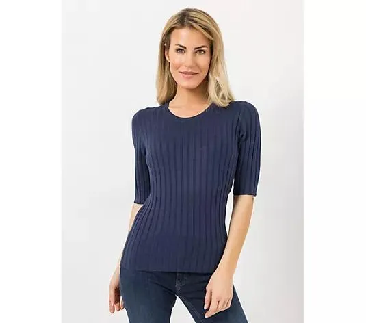 VIA MILANO Pullover langer Halbarm Rundhalsausschnitt hüftumspielend