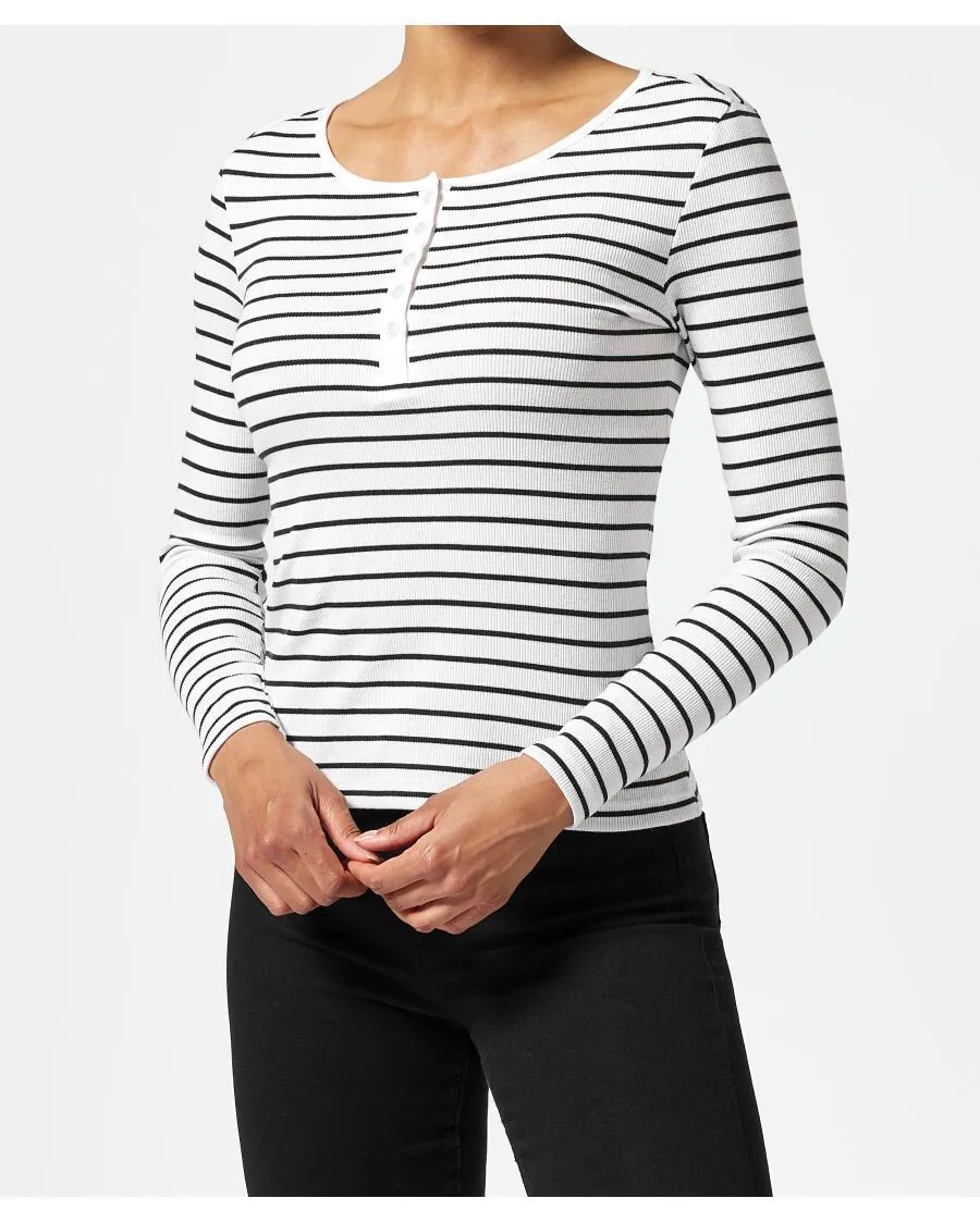 Gestreiftes Rippshirt Janina, Knopfleiste