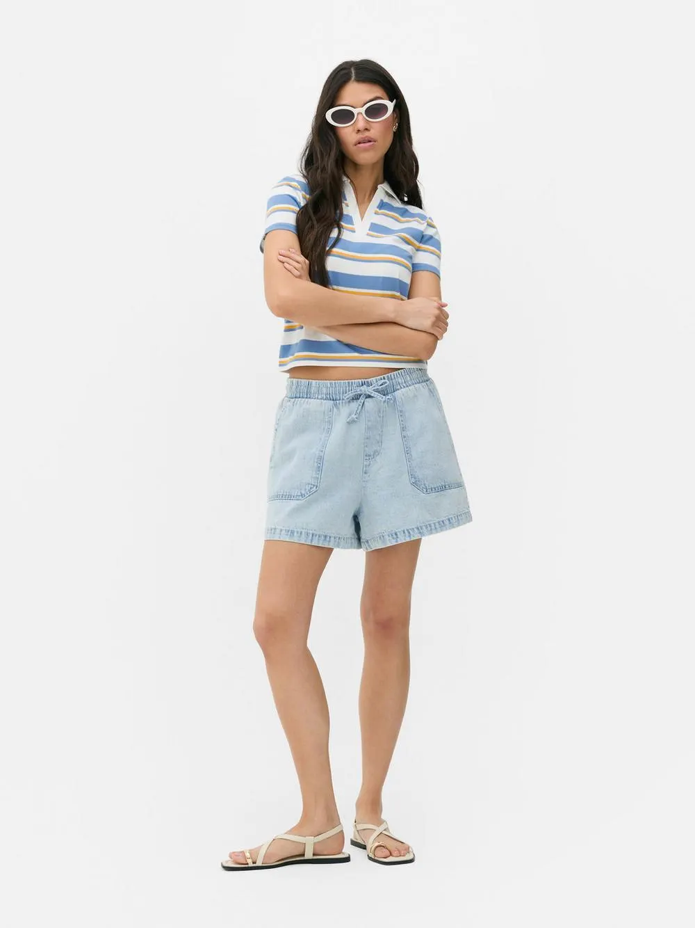 Gestreiftes, kurzes „Paula Echevarría“ Poloshirt