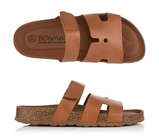 BONOVA Damen-Pantolette echt Leder Klettverschluss Super-Soft-Fußbett