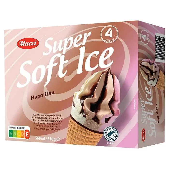 MUCCI Super Soft Eis Waffelhörnchen 560 ml, Tricolore