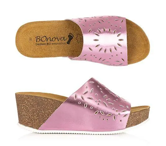 BONOVA Damen-Pantolette echt Leder Super-Soft-Fußbett Keilabsatz ca. 6cm