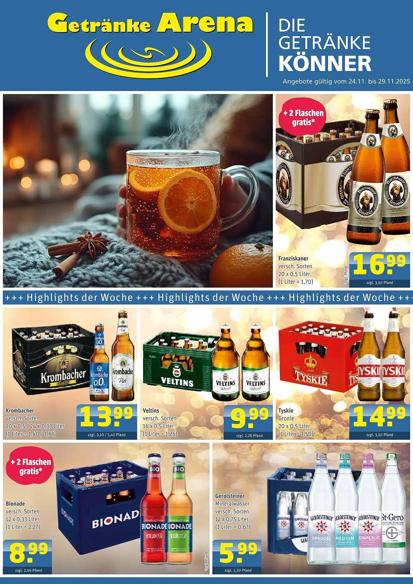 Getränke Arena Prospekt von 24. November bis 29. November 2025 - Prospekt seite 1