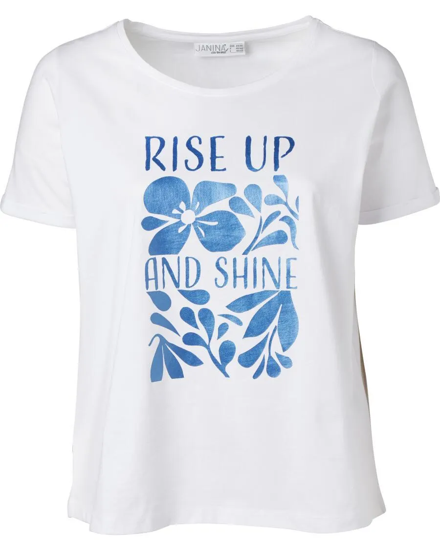 Weißes T-Shirt mit blauem Print