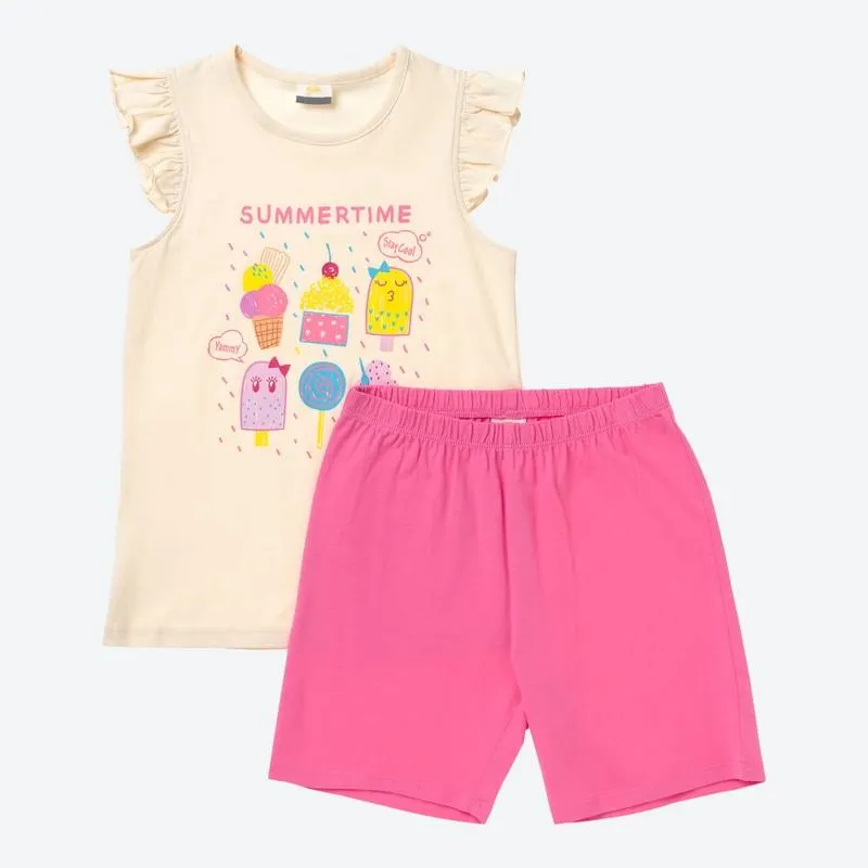 Kinder-Mädchen-Shorty mit Druck, 2-teilig