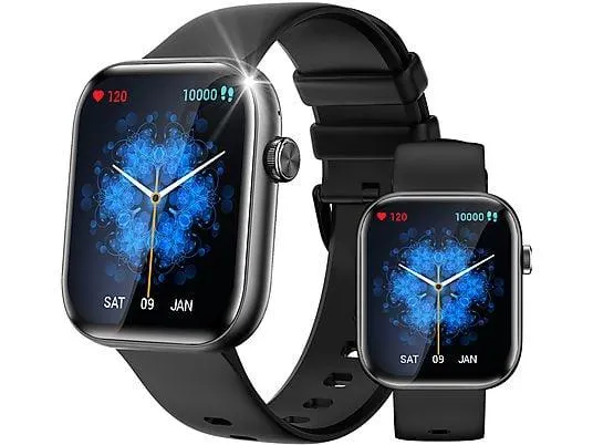 RAYOFI P89 Smartwatch Damen Herren, Fitness Uhr, Sportuhr Smartwatch Silikon, 220 mm, Schwarz/Gold/Silver