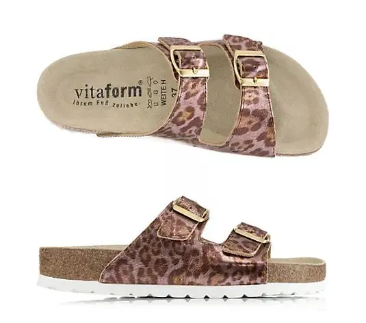 VITAFORM Damen Pantolette Metallic 2 Schnaller Tieffußbett