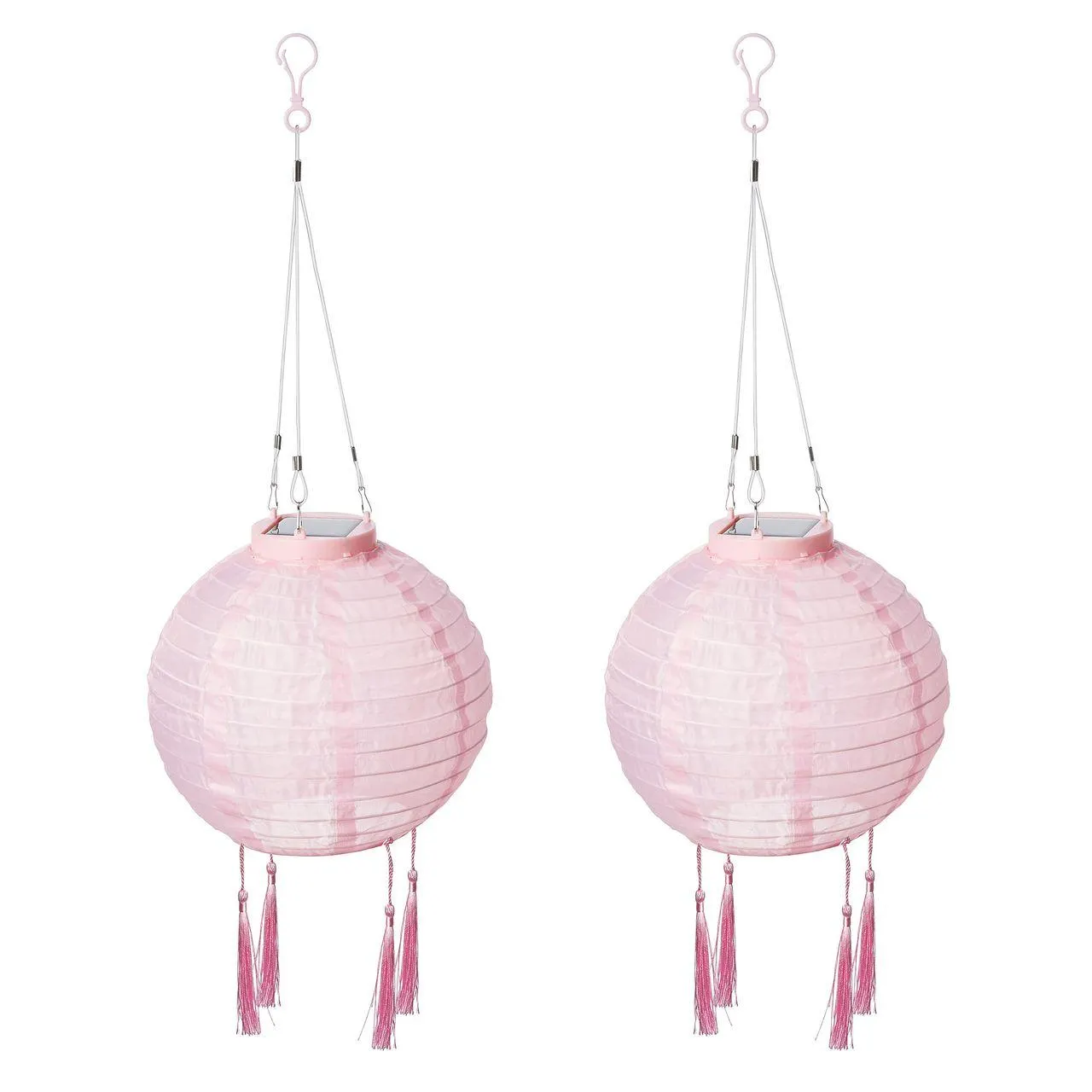 Solar Lampion XXL 2er Set mit Quasten pink Ø ca. 20 cm mit 1 warmweißen LED