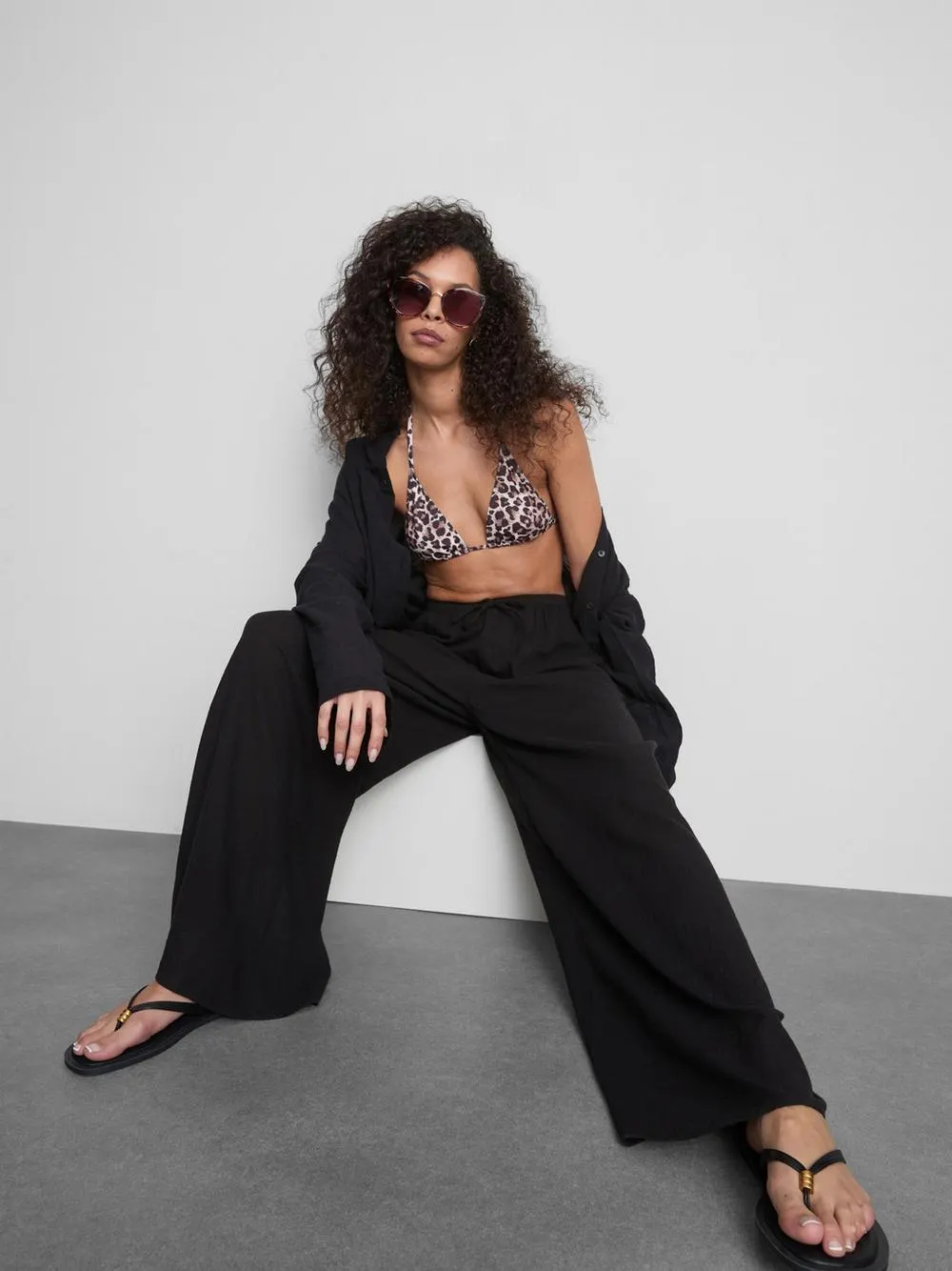 Pantalones de playa anchos con cordón de ajuste