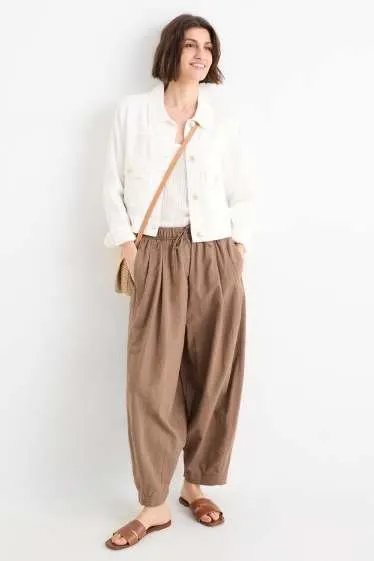 Cloth trousers - mid-rise waist - curved fit - linen blend