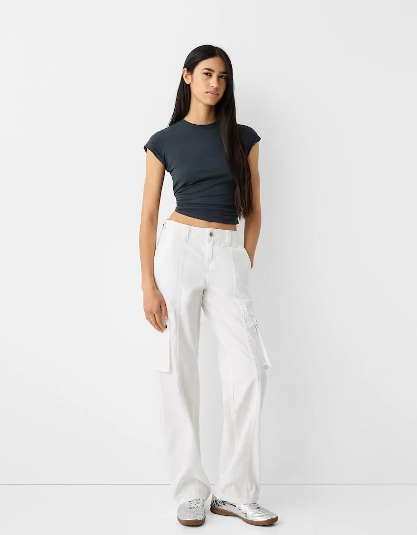 Adjustable straight-leg cotton cargo trousers