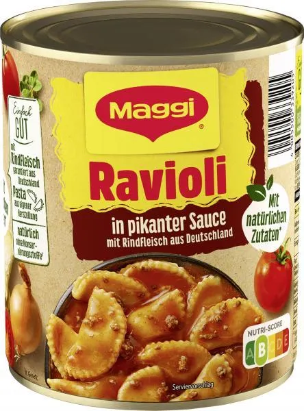Maggi Ravioli in pikanter Sauce mit Fleisch