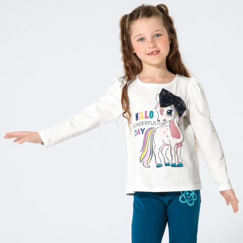 Kinder-Mädchen-Shirt mit Pferdedruck