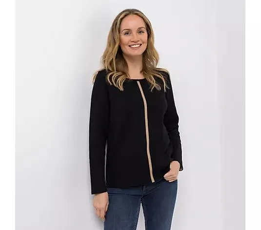 DINE 'N' DANCE Pullover, 1/1-Arm Rundhalsausschnitt Kontraststreifen figurumspielend