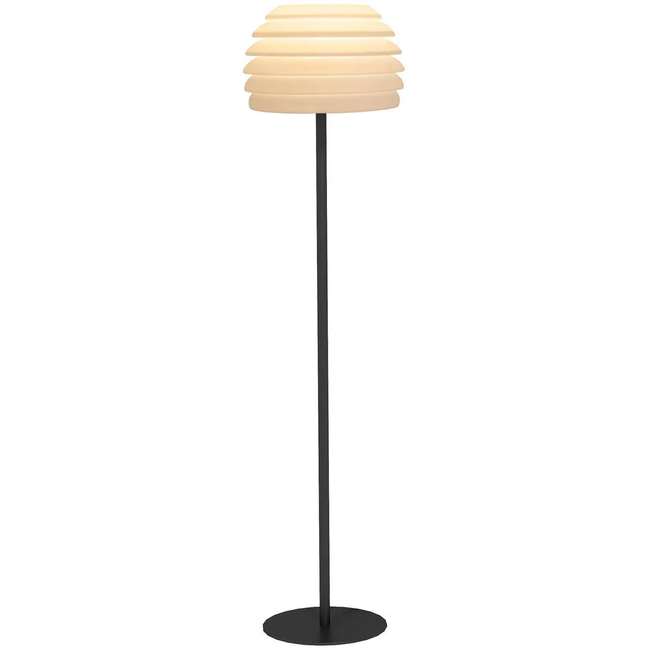 Stehlampe, markanter Schirm, Outdoor/Indoor, Metallrahmen, Schwarz