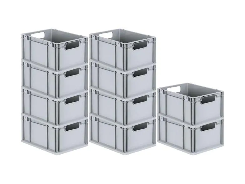 PROREGAL 10x Eurobox NextGen Economy | Griffe offen | HxBxT 22x30x40cm | 20 Liter | Eurobehälter, Transportbox, Transportbehälter