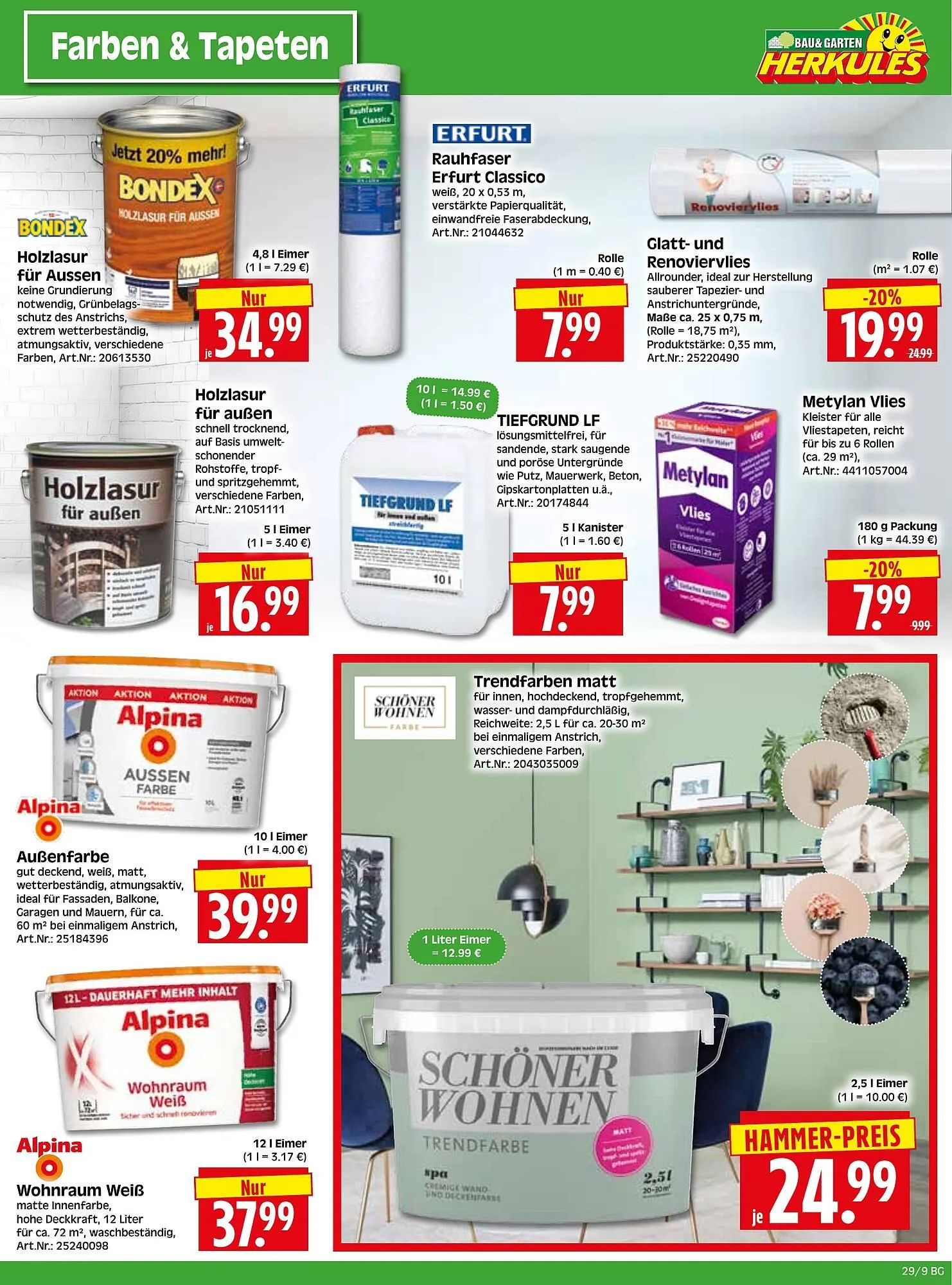 Herkules Baumarkt Prospekt von 14. Juli bis 19. Juli 2025 - Prospekt seite 9