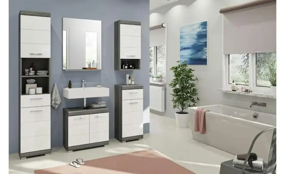 Unterschrank SCHLOONSEE, Breite 37cm, 1 Tür, 1 Schubkasten, 2 Fächer, MDF-Front in verschiedenen Farben erhältlich, Badmöbel, Badschrank, Kommode, Bad