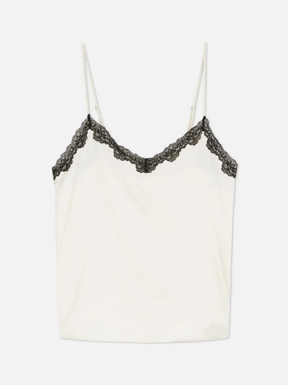 Schlafanzug-Trägertop aus Satin mit Kontrast-Spitze