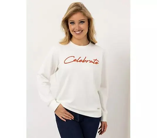 AMINATI® Sweatshirt; 1/1-Arm Rundhalsausschnitt Flockdruck hüftumspielend