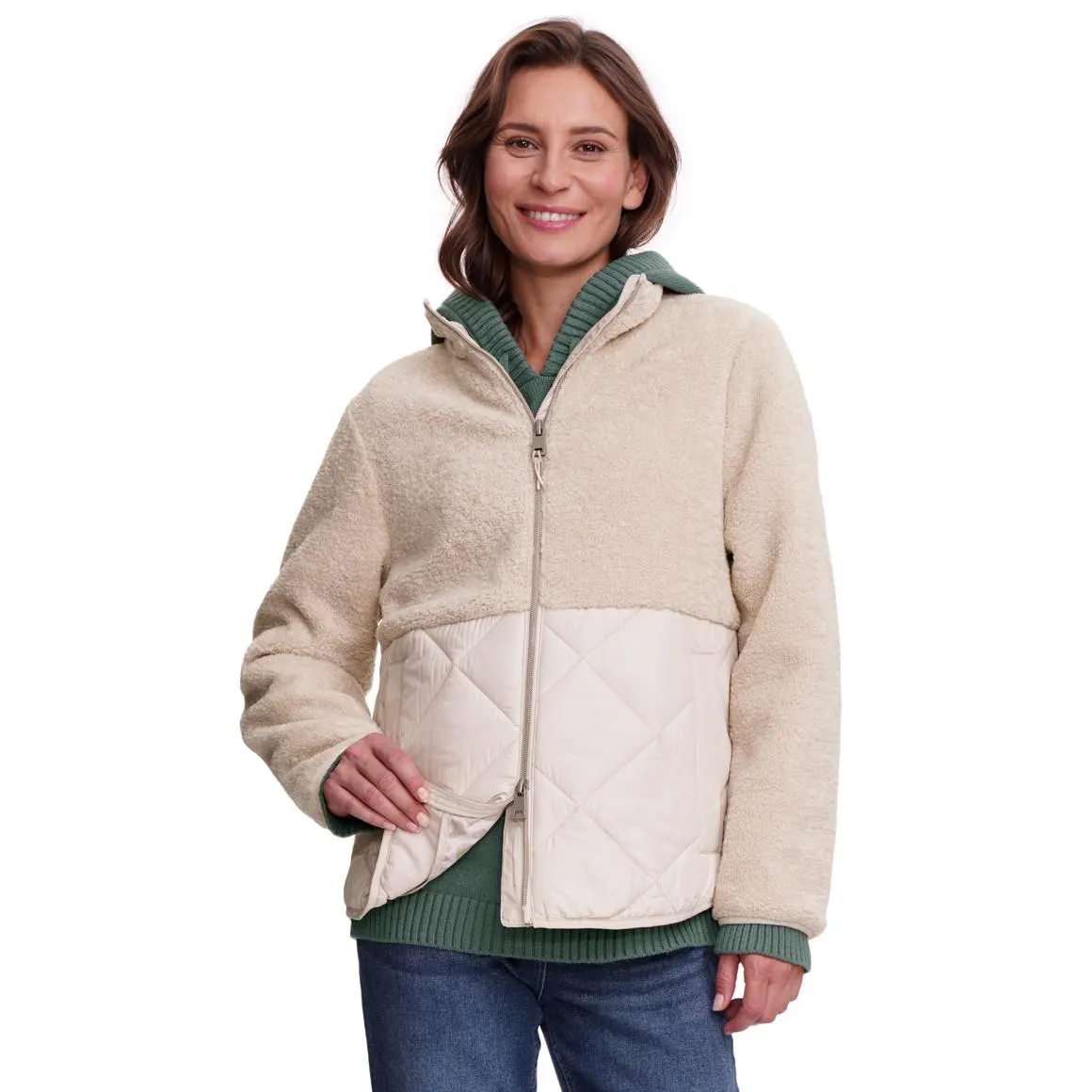 Damen Steppjacke mit Teddyplüsch