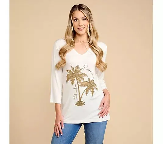 SCHIFFHAUER MUNICH® Shirt, 3/4-Arm V-Ausschnitt Strassdetails figurumspielend