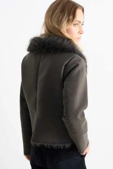 Faux shearling jacket - faux leather