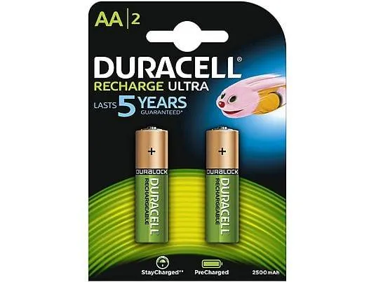 DURACELL STAYCHARGED AKKU AA (HR06) 2400 MAH B2 PRECHARGED AA Mignon Wiederaufladbare Batterie, Ni-MH, 1.2 Volt, 2500 mAh 2 Stück