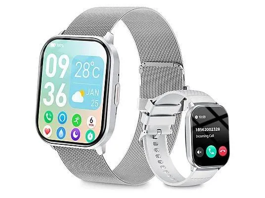 RAYOFI ZL99 Smartwatch Silikon, 22 mm, Silber Smartwatch Damen Herren, Fitness Tracker uhr mit Anruffunktion, 100+ Sportmodi Sportuhr